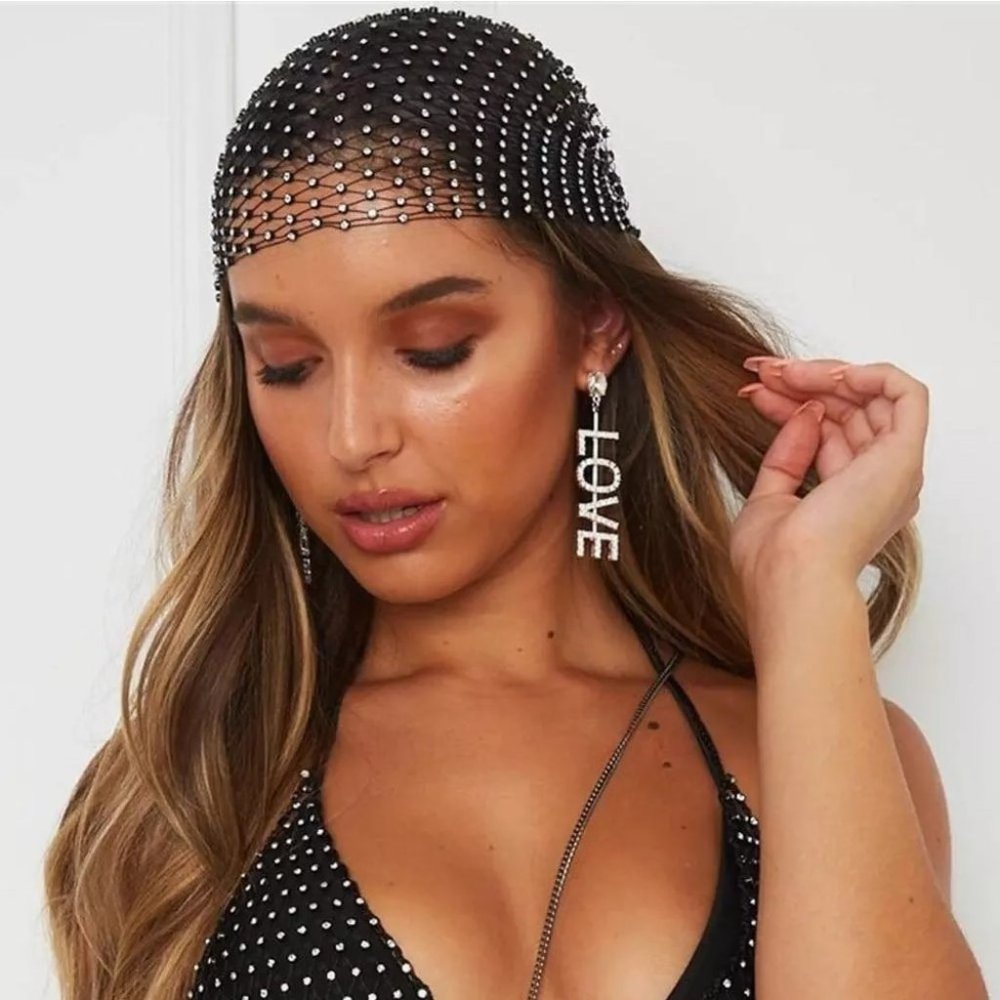 Fashion Mesh Rhinestone Head Scarf Headwraps Bling Crystal Headbands Headwear